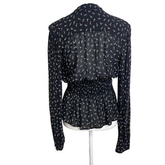 Free People Top Colette Black White Floral Long Sleeve Blouse Womens Size Small - Picture 4 of 9